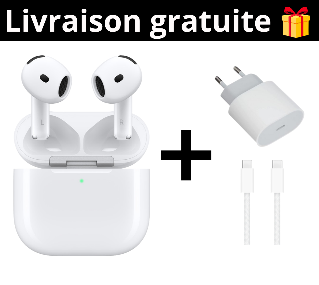 AirPods +Adaptateur Secteur + Câble USB-C vers USB-C pour tout les téléphones (premium quality pack)